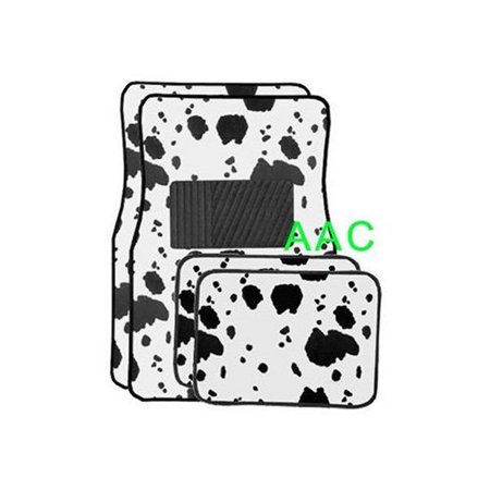 A Set of 4 Universal Fit Animal Print Carpet Floor Mats for Cars / Truck - Cow