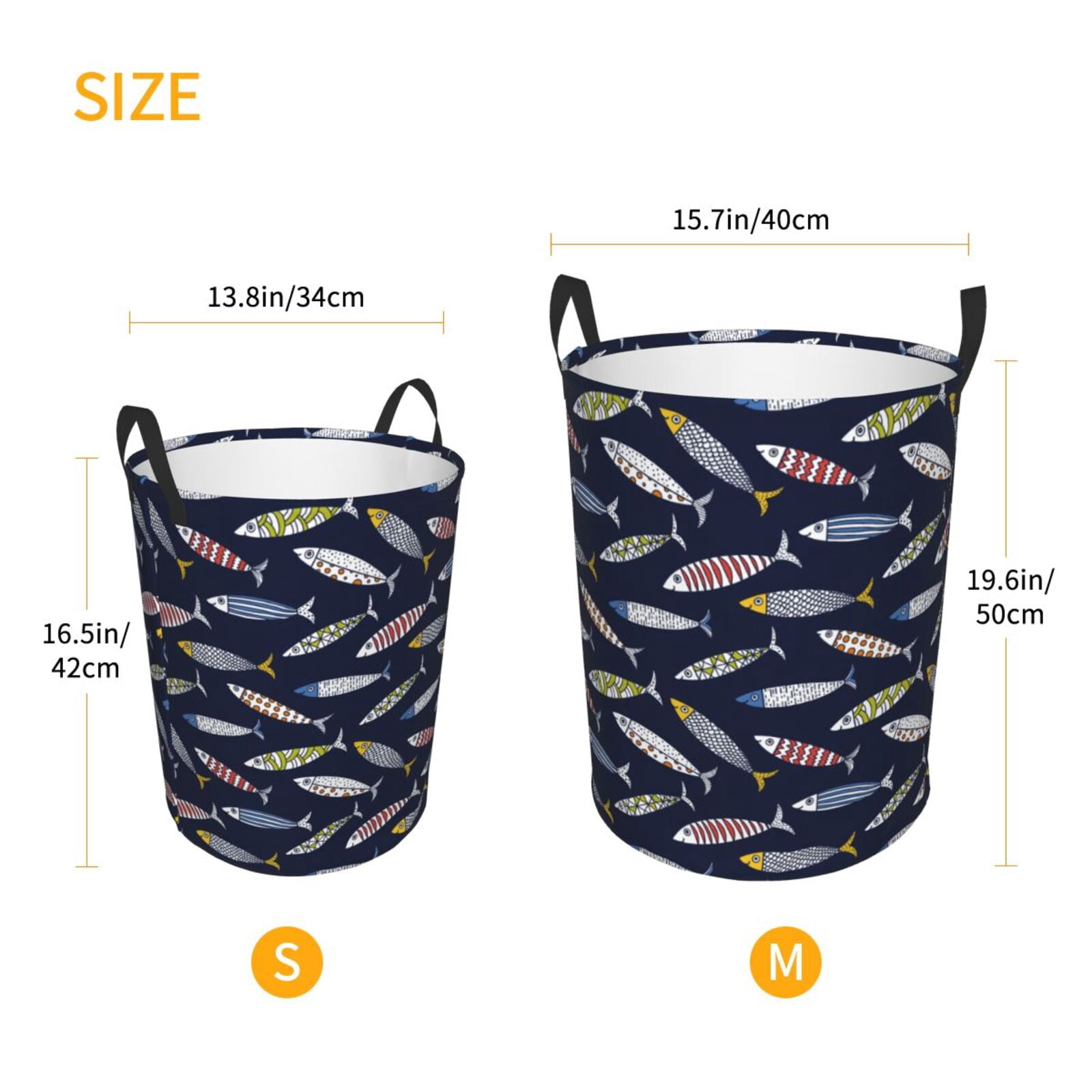 Logiee Sardine Print Laundry Hamper,Dirty Clothes Hamper Storage Basket for Bathroom Bedrooms College Dorm, Circular Hamper with Handles,Collapsible Laundry Baskets-Medium