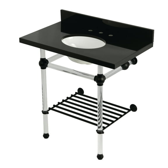 Kingston Brass KVPK36KAB0 Templeton 36" Black Granite Console Sink with Acrylic Legs and Shelf (8-Inch, 3-Hole), Black Granite/Matte Black