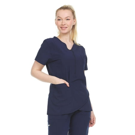 

Heal + Wear Women Scrubs Top V-Neck Short Sleeve Famale Medical with Pockets Regular Fit 4 Way Strech Navy S