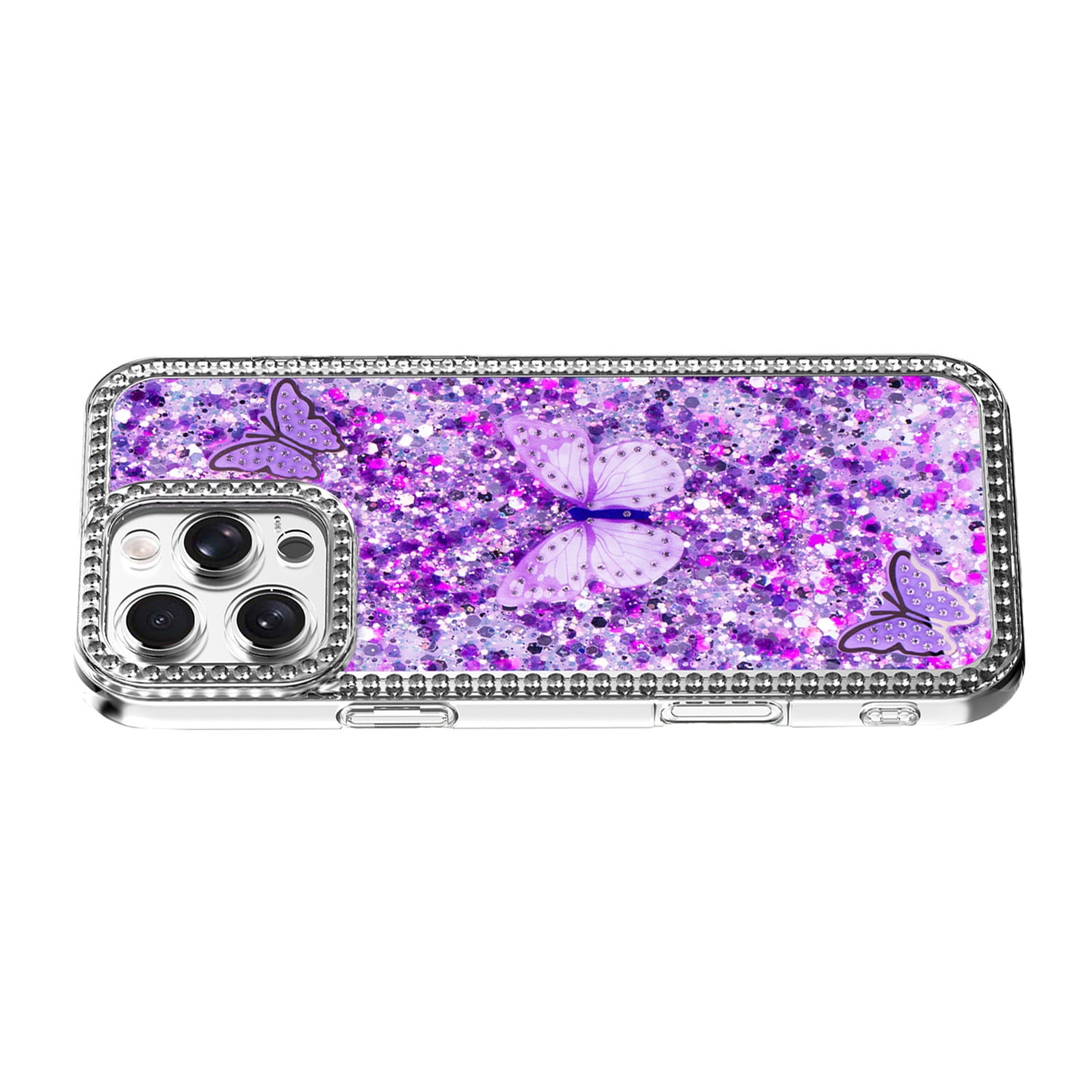 Glossy Butterfly Design Case for iPhone 17 Pro - Purple