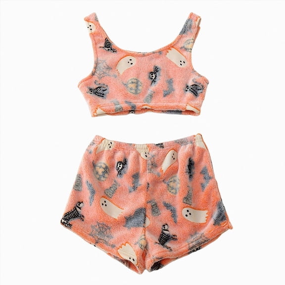 Dagaeig Halloween Pjs Women Halloween Pajamas Women Cute Printed Cami Top and High Waist Shorts Plus Size Pajama Set Funny Sleepwear|Orange XL