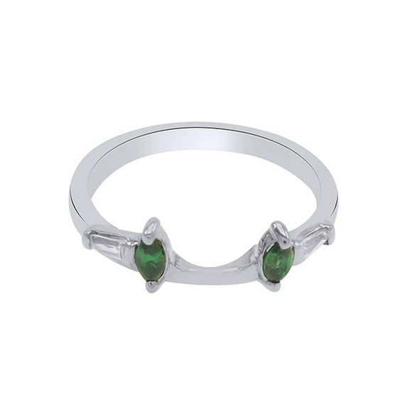 Marquise & Baguette Simulated Emerald & Cubic Zirconia Enhancer Guard 14K White Gold Ring Size- 11.5