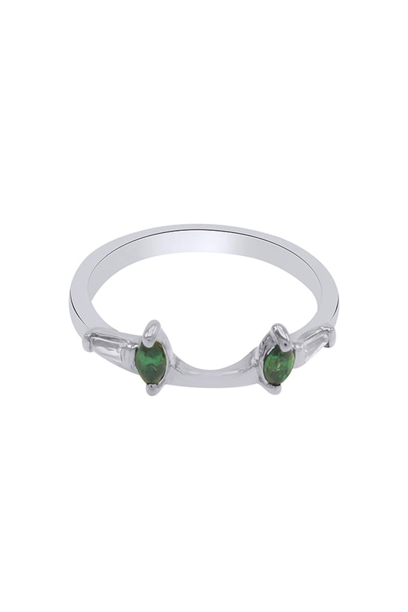 Marquise & Baguette Simulated Emerald & Cubic Zirconia Enhancer Guard 14K White Gold Ring Size- 10.5