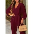 thumbnail image 3 of PRETTYGARDEN Women's Fall Jumpsuits Dressy Casual Pants Romper Spring Long Sleeve V Neck Belt Pockets One Piece Outfits, 3 of 7