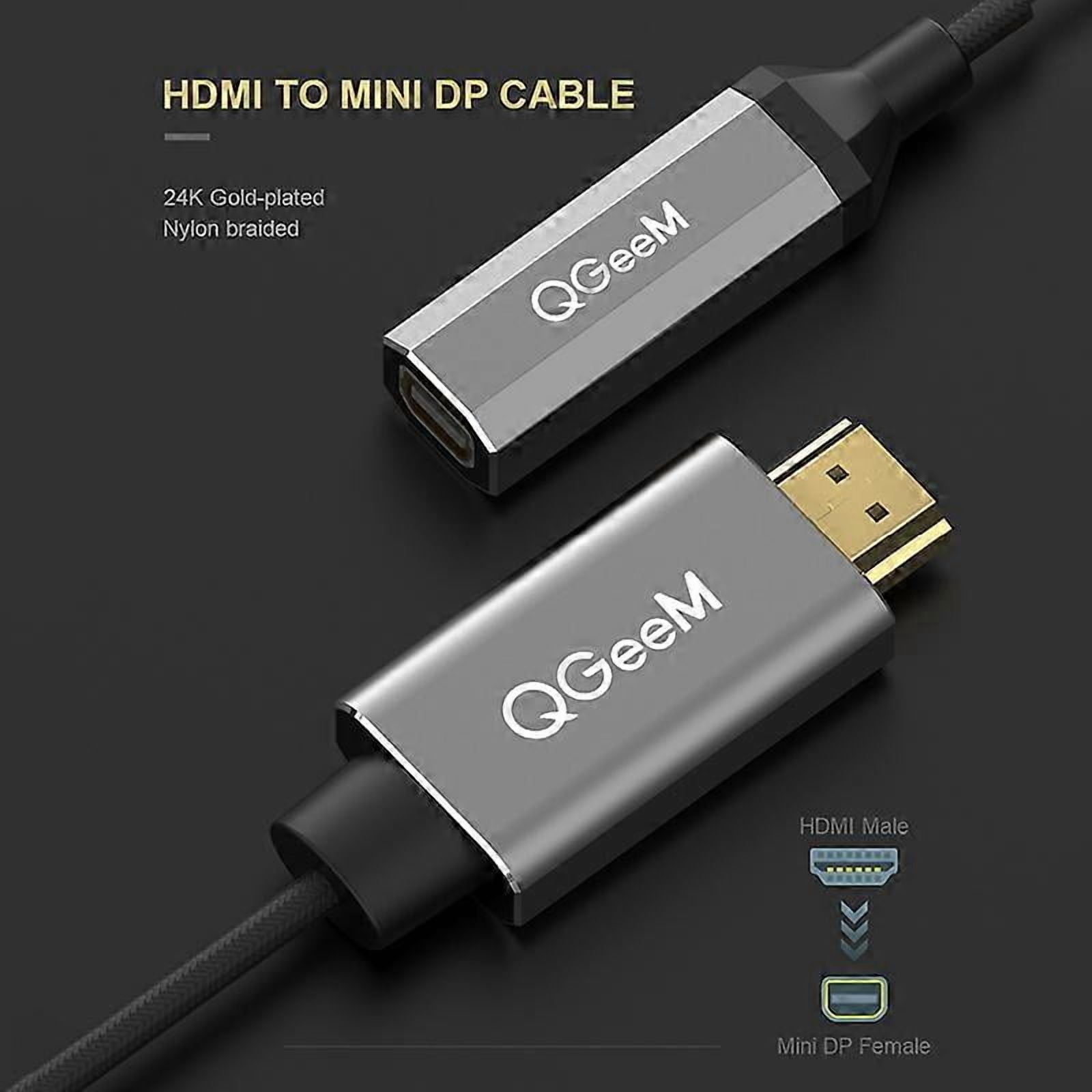 QGeeM HDMI single port to Mini DP converter adapter cable UHD 4K@30Hz plug and play, as shown in the picture, suitable for PC laptops