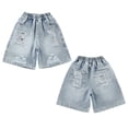 thumbnail image 3 of CAIXIA Boy's Baggy Jeans Shorts Wide Leg Pants Washed Denim Shorts Knee Length Elastic Wasit Sweat Jorts Fashion Distressed School Bermuda Shorts Preppy Clothes Streetwear, 3 of 7