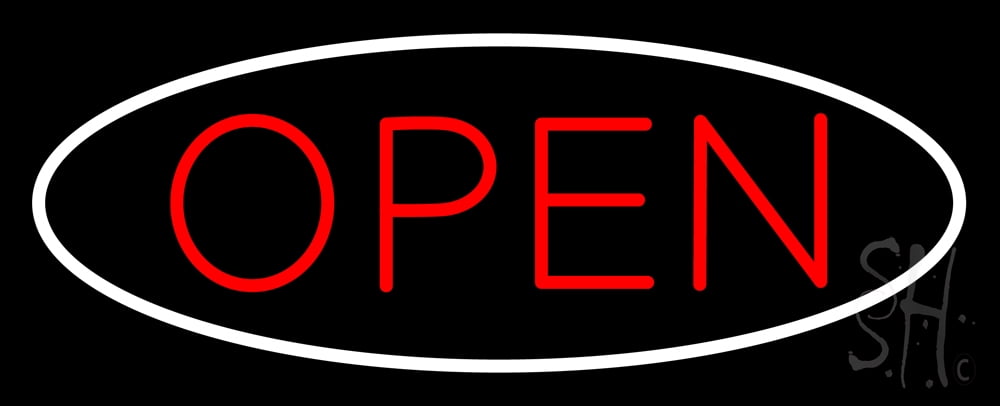 Open Oval White Red LED Neon Sign 15 x 32 - inches, Clear Edge Cut ...