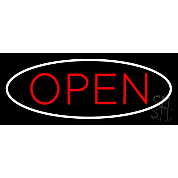 Open Oval White Red LED Neon Sign 15 x 32 - inches, Clear Edge Cut Acrylic Backing, with Dimmer - Bright and Premium built indoor LED Neon Sign for storefront.