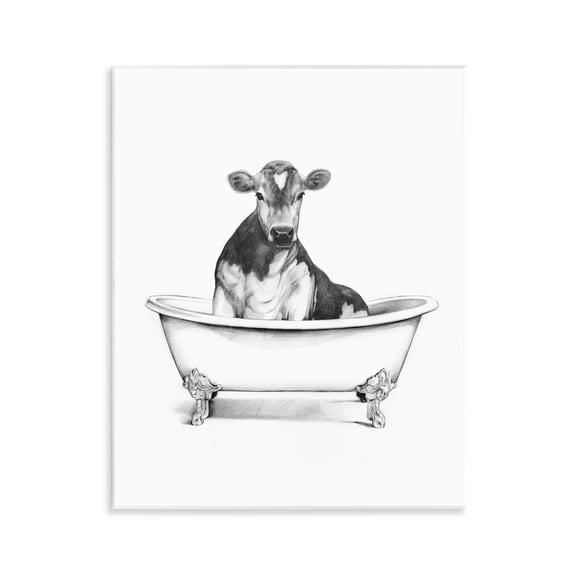 Stupell Industries Antique Tub with Cow Bath & Laundry Painting Unframed Art Print Wall Art, 11 x 14