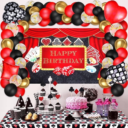 Casino Party Decorations Kit - Includes 5x3ft Backdrop & 108x54in Poker Tablecloth For Game Night