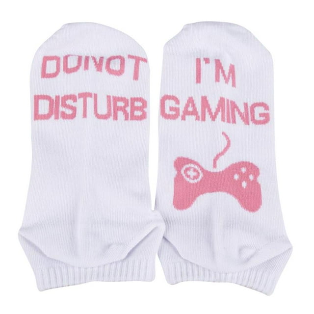 MERIGLARE Novelty Disturb I'm Gaming Socks For Game Lover Crew Socks Gift For Him White+Pink Ankle