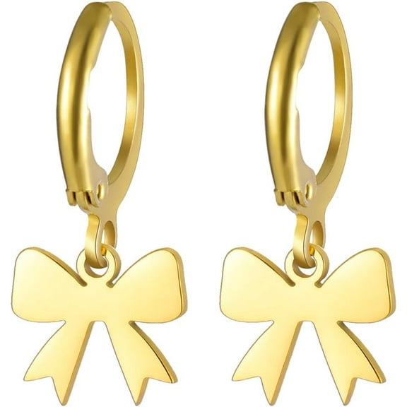 Cute Bow Small Hoop Earrings for Women Hypoallergenic Gold/Silver Simple Bowknot Statement Ribbon Dangle Drop Wedding Party Huggie Earring Trendy Minimalism Jewelry Gifts Valentine Day for Her