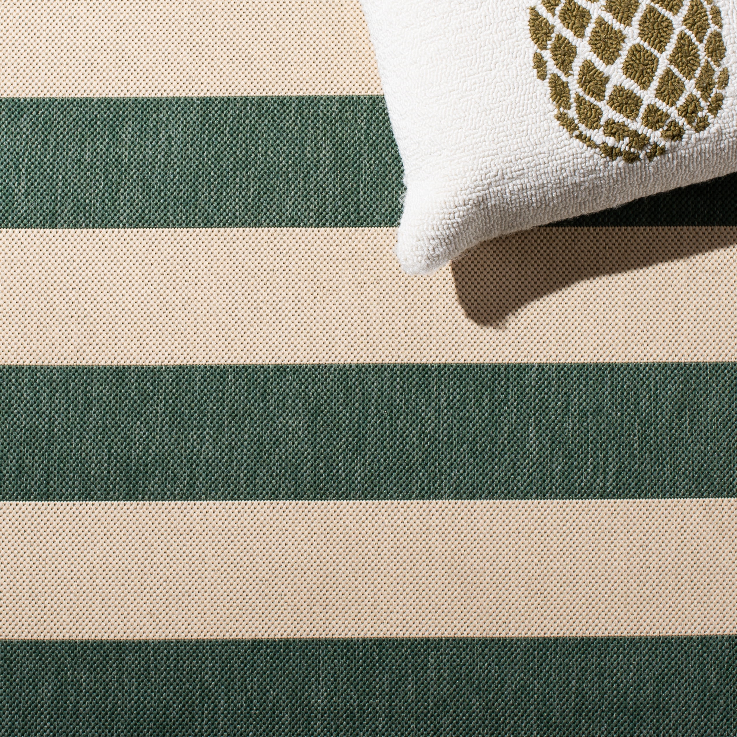 Safavieh Courtyard Ermintrude Striped Indoor/Outdoor Area Rug, Beige/Dark Green, 6'7" x 6'7" Square
