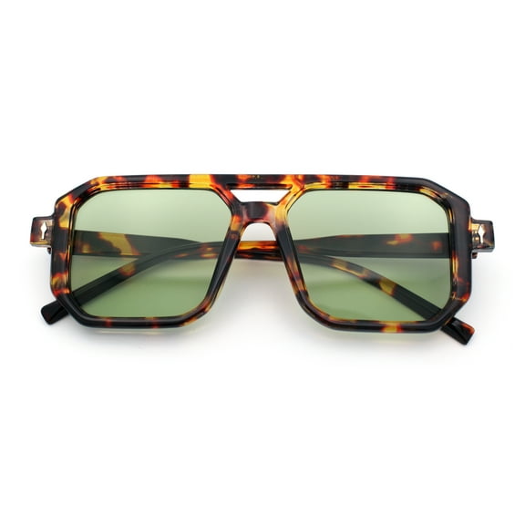 Mens Squared Rectangular Racer Plastic Urban Hipster Sunglasses Tortoise - Green