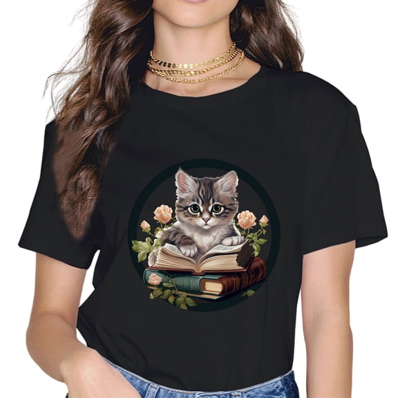 funny Cats Reading A book graphic Cat Kitten Lovers Women T-Shirt