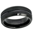 thumbnail image 3 of Mens Black Tungsten Carbide Wedding Band Beveled Edge Grooved Center Trim Anniversary Ring TN211WFs9.5, 3 of 3