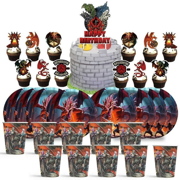Dungeon of Dragon Birthday Cups Party Supplies Plates Fans Decorations Cake Topper Decor