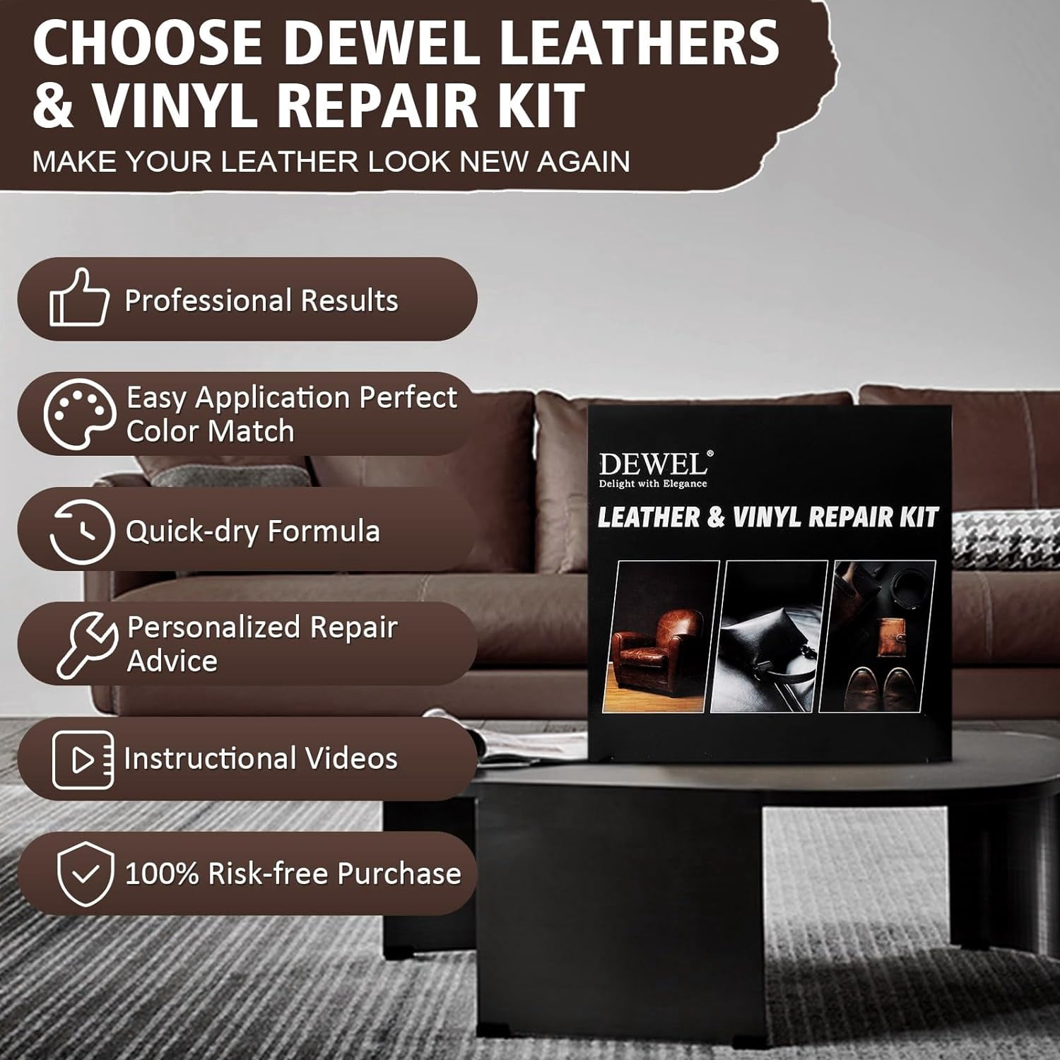 DEWEL Leather and Vinyl Recoloring Balm,Mink Oil,Leather Repair Filler Cream
