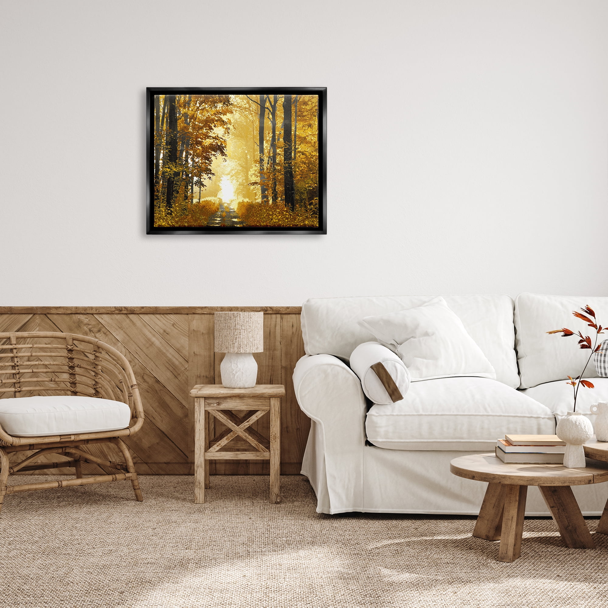 Stupell Industries Autumn Path Landscape Nature Painting Black Floater Framed Art Print Wall Art, 31 x 25