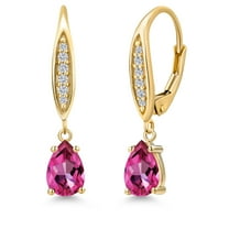 Gem Stone King 10K Yellow Gold Pure Pink Mystic Topaz and Lab Grown Diamond Earrings for Women | 1.73 Cttw | Gemstone November Birthstone | Pear Shape 7X5MM