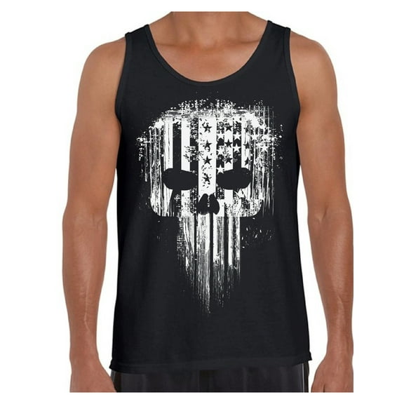 Awkward Styles Patriotic Tanks for Men White Skull Tank Top for Him American Flag Tank Top Gifts from America Military American Flag American Reaper Men's Tanks Stylish Skeleton Tank Top for Men