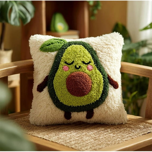 Latch Hook Pillow Case Embroidery Kitscute Avocado 17X17Inch Pre-Printed Diy Needlework Latch Hook Cushion Cover Kits For Kids & Adults Beginners,Cross-Stitch Sofa Cushion Cover, Embroidery