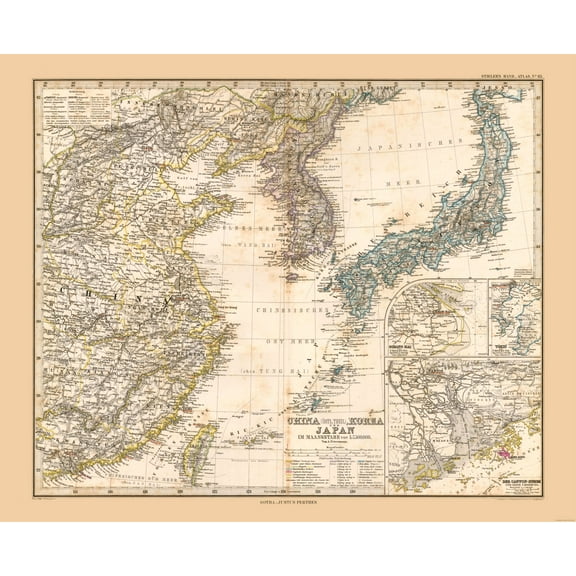 Historic Map - China Korea Japan - Stieler  1885 - 28.29 x 23 - Vintage Wall Art