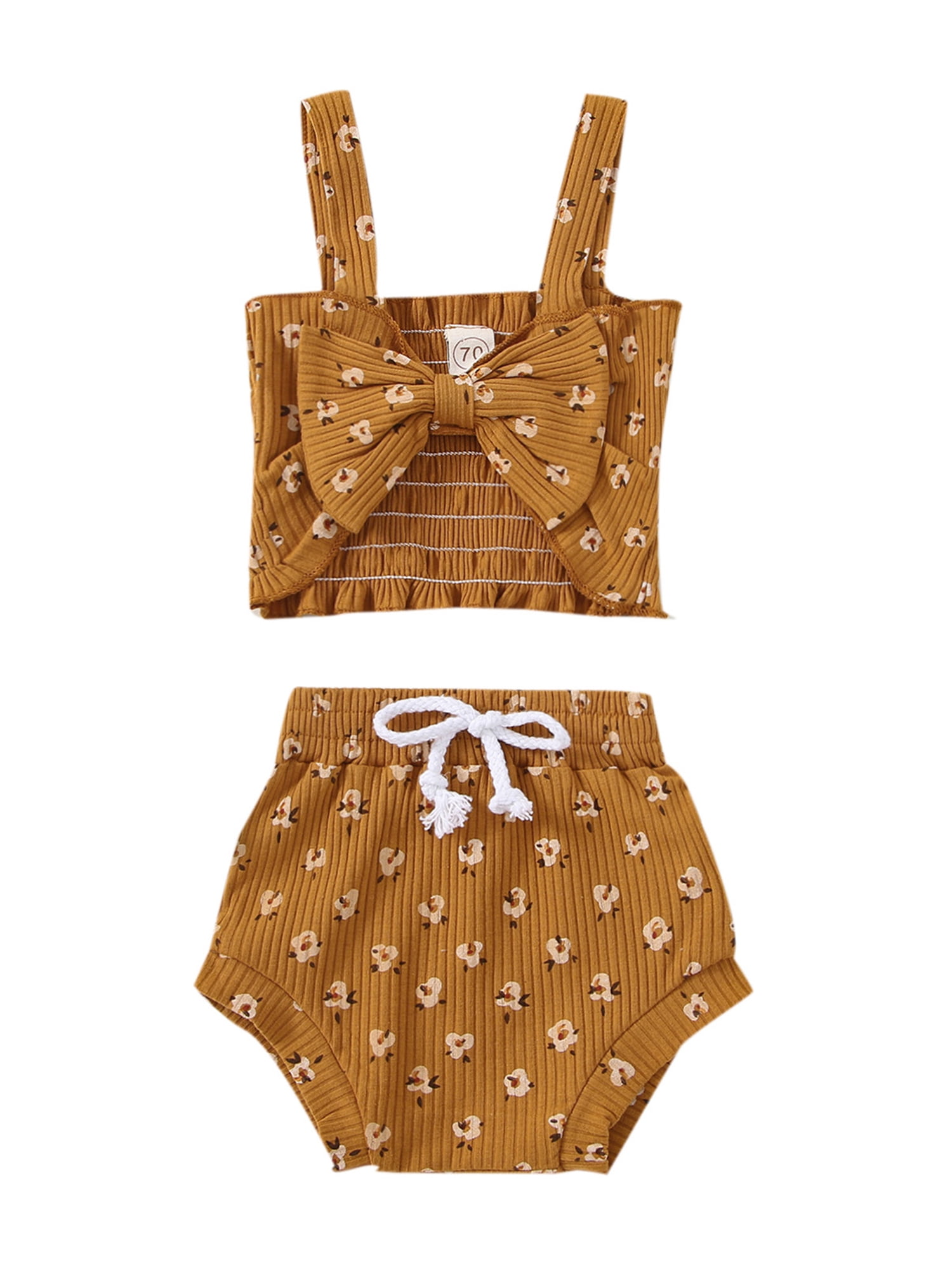 Newborn Baby Girls Shorts Set Spaghetti Strap Ribbed Vest + Short Pants