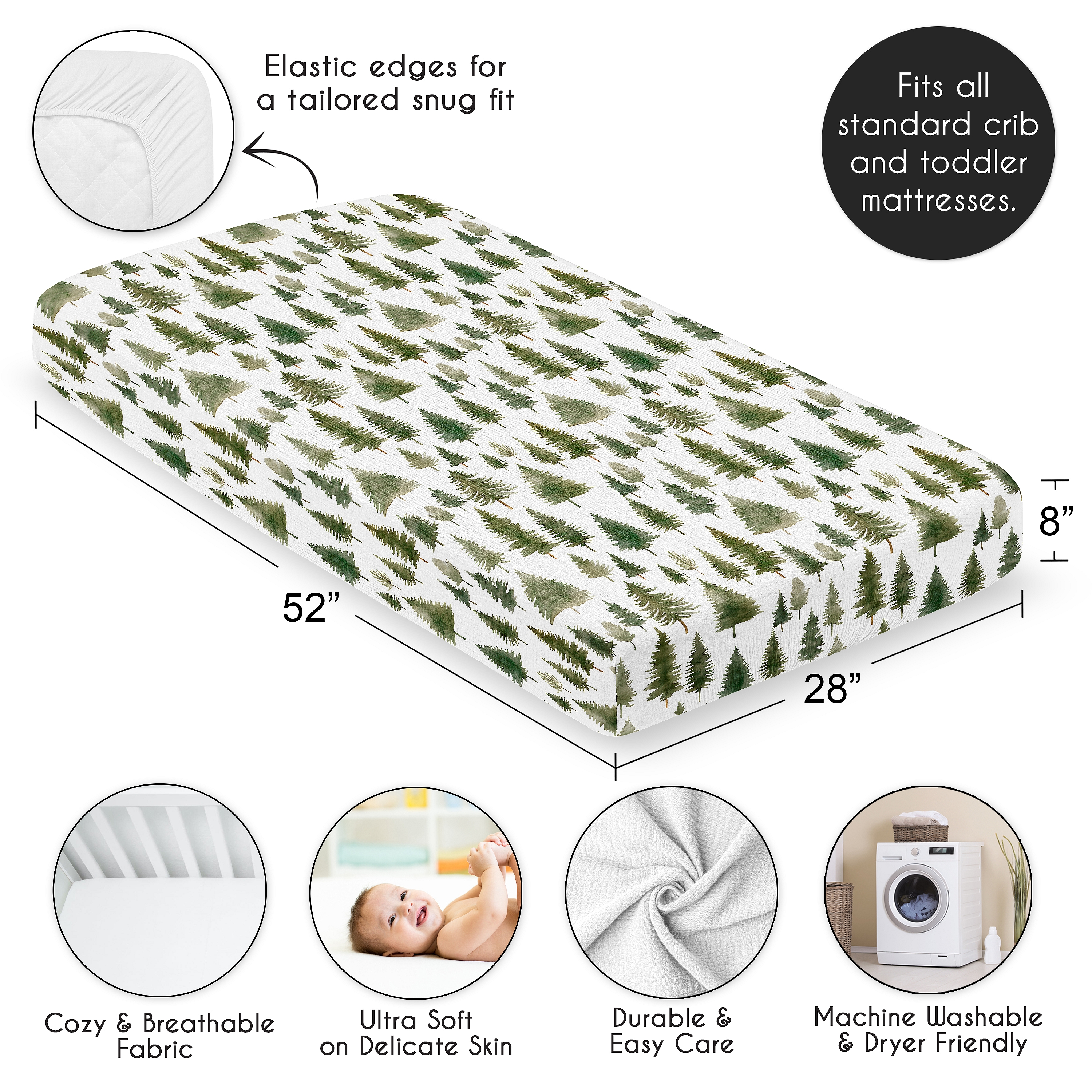 Sweet Jojo Designs Woodland Pine Tree Boy or Girl Gender Neutral Unisex 100% Cotton Muslin Fitted Crib Sheet