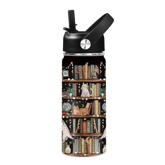 16oz Water Bottle with Straw Lid for Booklover, Read Themed Stainless Steel Insulated Tumbler, Leakproof, BPA-Free, for Travel, Sport, Birthday Gift Cup