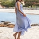 thumbnail image 5 of Vestido largo de playa para mujer Vestido informal con cuello en V y dobladillo dividido Vestido de playa con cintura elástica FLhrweasw Nuevo, 5 of 9