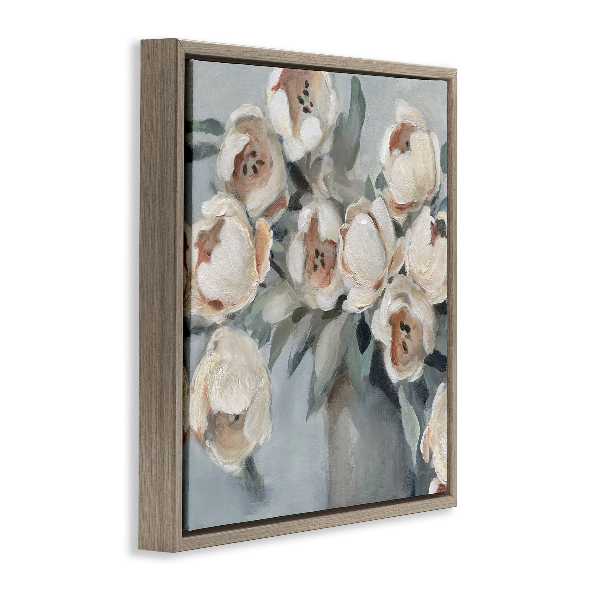Stupell Industries Blooming Round Peonies Plants & Flowers Painting Brown Floater Framed Canvas Art Print Wall Art, 25 x 25