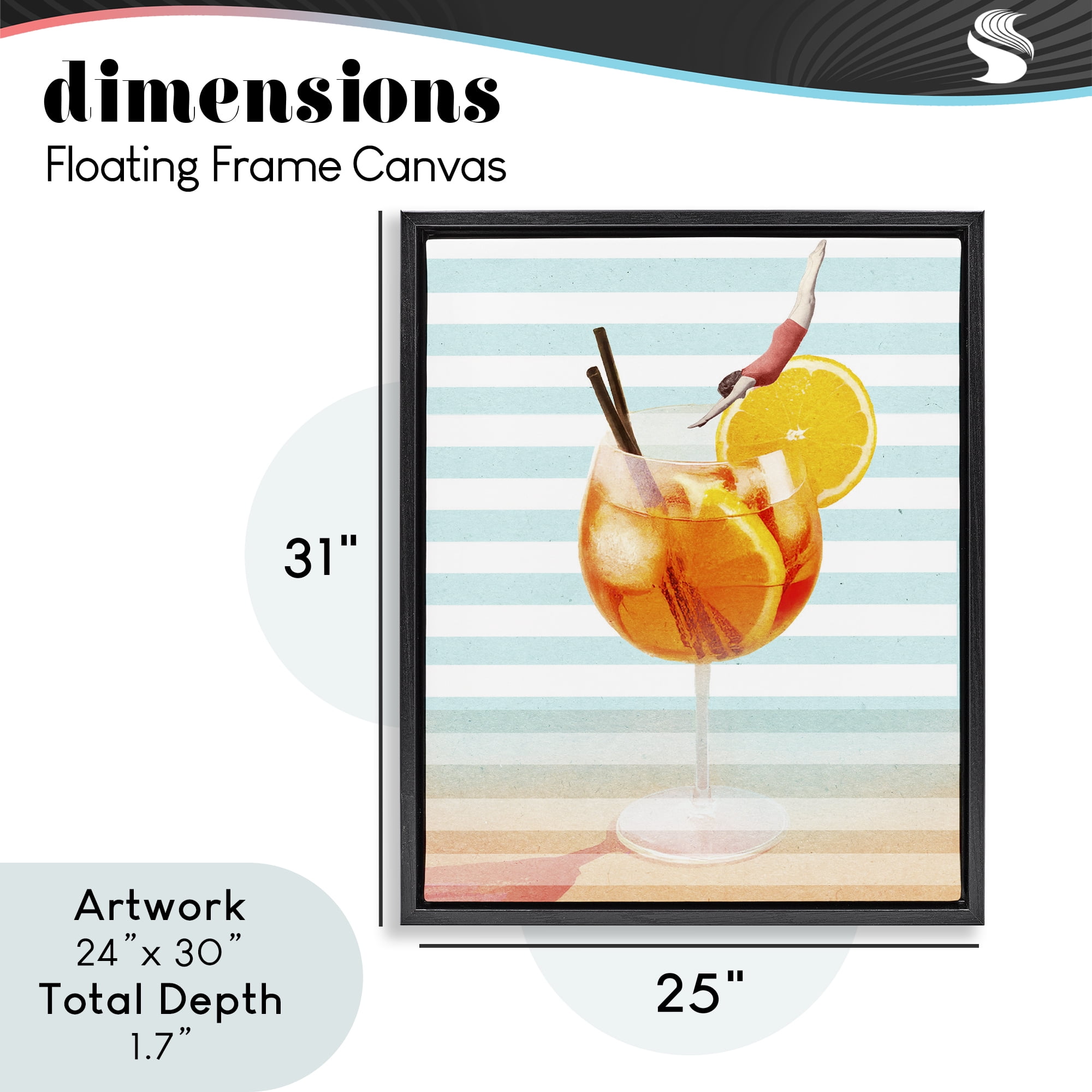 Spritz Cocktail Dive Black Framed Floater Canvas Wall Art, design by Lil' Rue