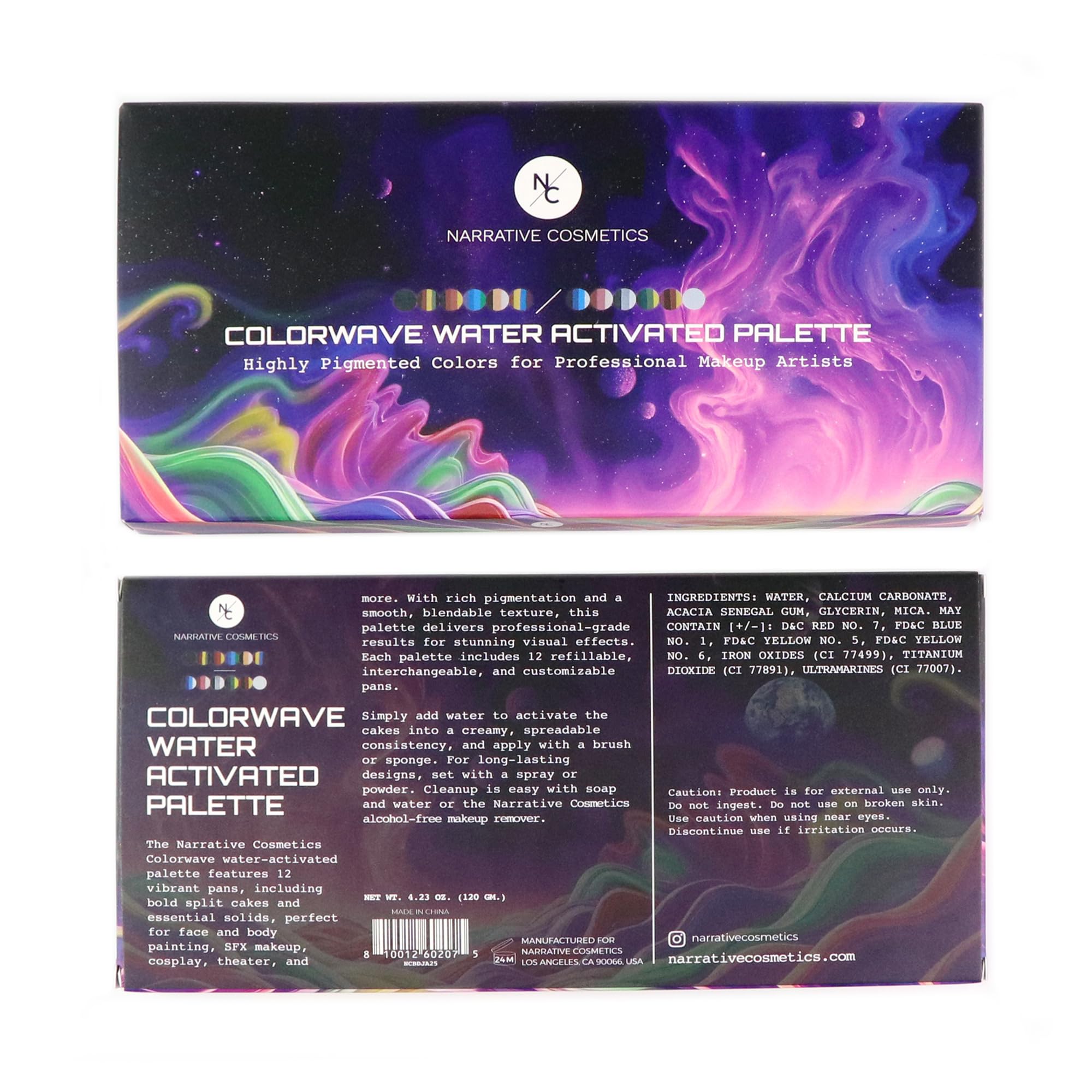 Narrative Cosmetics Colorwave 12-Color Palette - Water-Activated Makeup for Face & Body - Ideal for SFX, Parties, Cosplay, and Theater