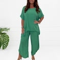 thumbnail image 4 of Pantalones Conjunto de ajuste holgado para mujer Cintura elástica Conjuntos de salón de 2 piezas Trajes casuales suaves para damas Ygjytge Verde Militar L para Mujer, 4 of 6