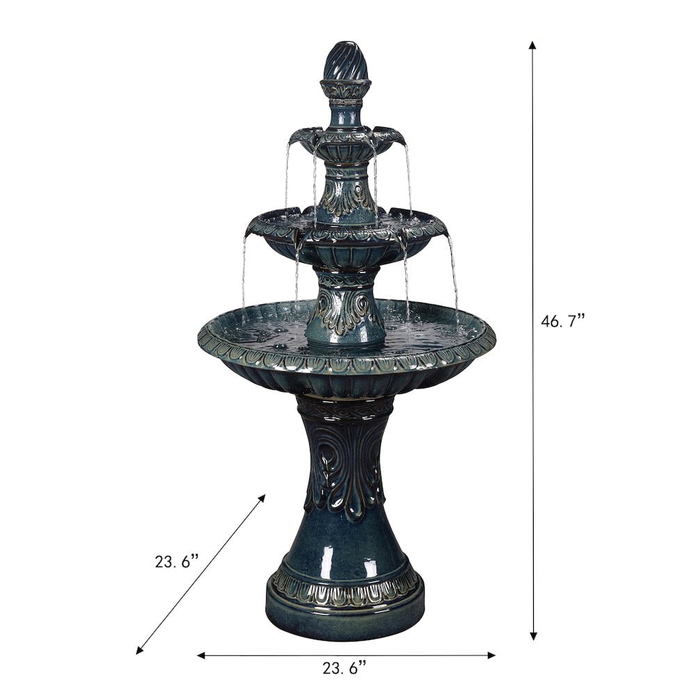 3 Tier Ceramic Fountain - Serene Blue Beauty, No Lights