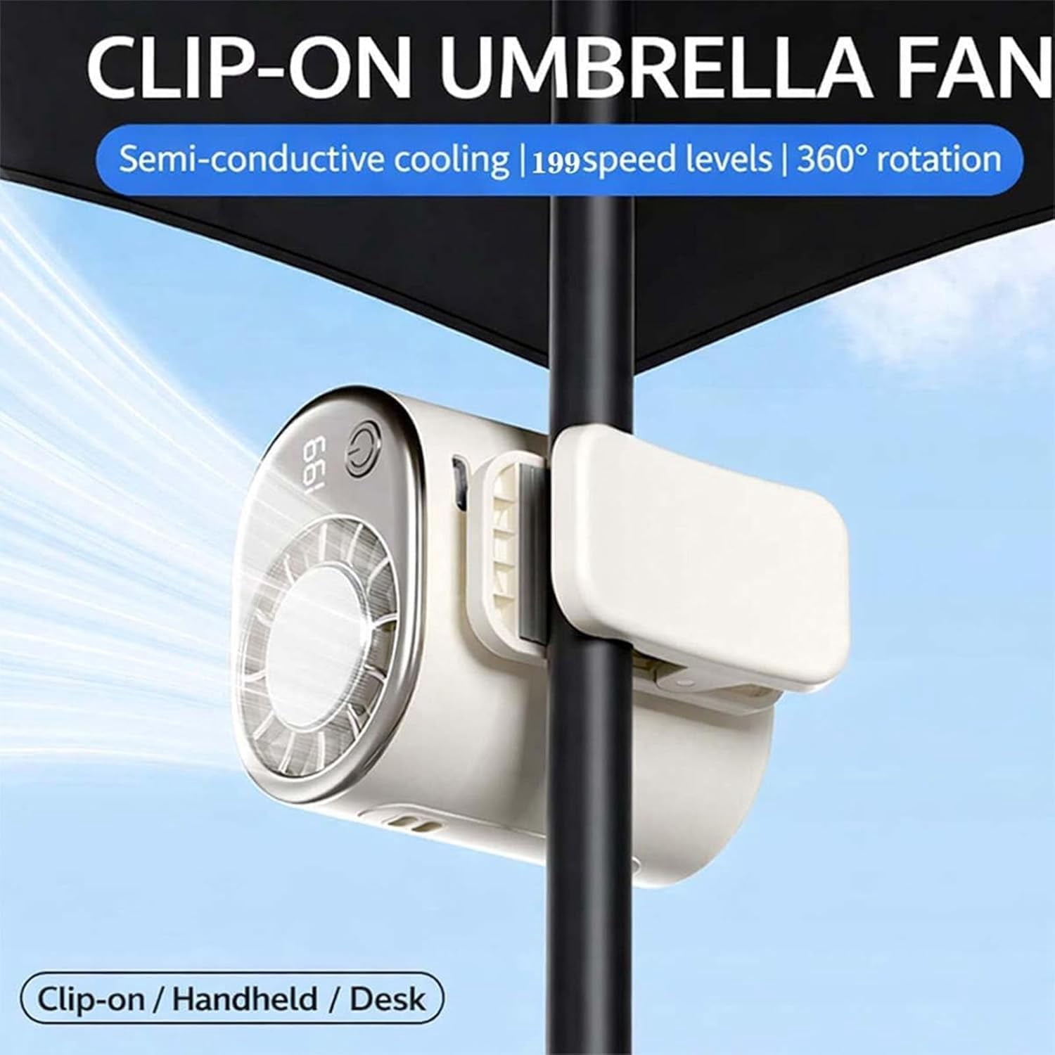 Car Clip On Air Conditioner Fan with LED Display – 360° Rotation, 199 Speeds, USB Rechargeable, 16℃ Semi-Cooling, Detachable Wide Clamp for Car, Camping