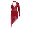 thumbnail image 3 of iixpin Womens One Shoulder Rhinestones Bodysuit Dress Asymmetric Modern Lyrical Dance Costume Burgundy XXL, 3 of 7
