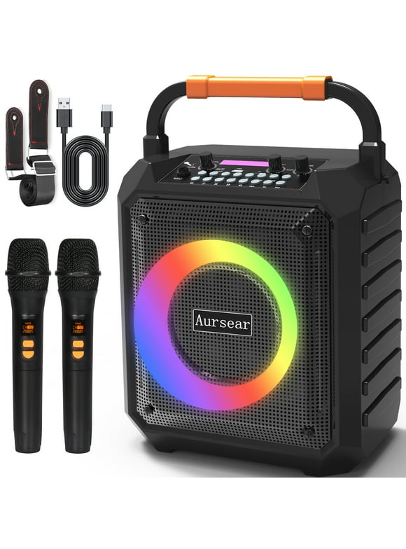 Aursear Karaoke Machine for Adult and Kids, 2 Wireless Microphones, Bluetooth Portable Speaker with Mics PA System