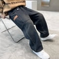 thumbnail image 4 of Pantalones vaqueros largos para niños, vaqueros holgados de cintura elástica a la moda, pantalones casuales versátiles de pierna recta, pantalones de mezclilla, pantalones de poliéster para niños, 4 of 8