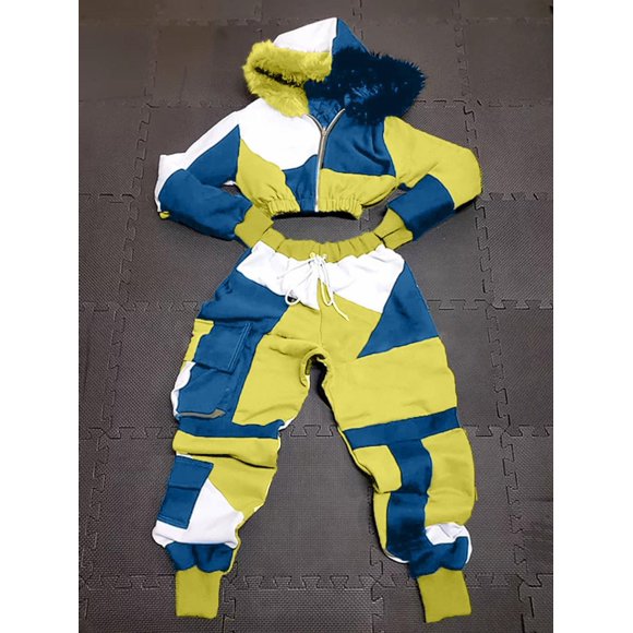 Aisport Street Sporty Cotton, Polyester Long Sleeve Hooded Colorblock With Suit(Plus Size) M