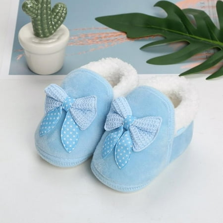 

Bullpiano Cotton Fabric Baby Shoes Infant First Walkers Butterfly-knot Winter Snow Boots Soft-sole Anti-slip Warm Flat Shoes For Christmas