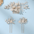 thumbnail image 6 of MIALLO 3Pcs Elegant Pearl Crystal Floral Hair Comb & Pin Set, Delicate Gold Bridal Hair Accessories for Wedding Prom Party Daily Wear, 6 of 7
