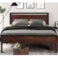 thumbnail image 3 of SHA CERLIN - Cama de metal de 35,5 cm con plataforma y cabecero de madera, base de colchon, sin somier, amplio espacio de almacenamiento, antideslizante y silenciosa, color caoba, 3 of 8