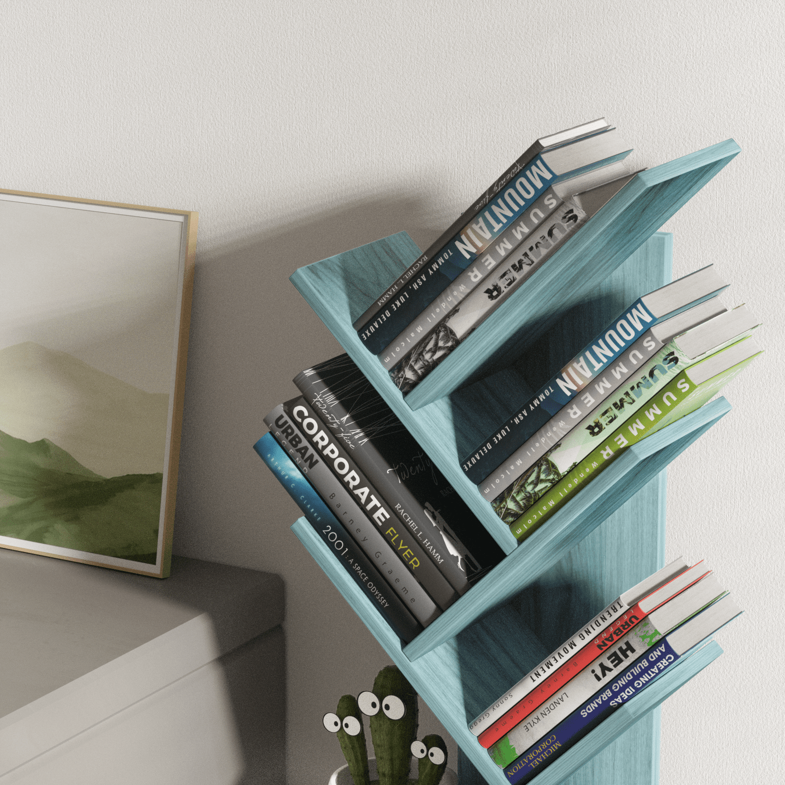 LELELINKY 5 Tier Tree Book Shelf, Small Desktop Bookshelf with Storage Organizer, Floor Standing Organizer Bookcases for CDs, Magazine, Books - Blue