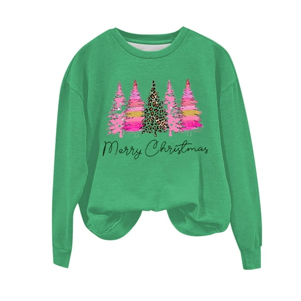 zanvin Pink Christmas Tree Farm Sweatshirt for Women Long Sleeve