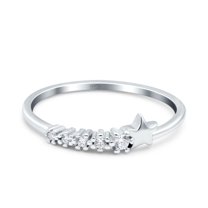 Simulated Cubic Zirconia Size-5 Eternity Shooting Star Band Wedding Ring 925 Sterling Silver