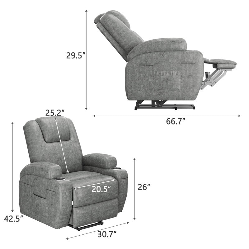 Vineego Power Lift Recliner Chair with Massage - Remote Control, Leathaire Fabric, Cup Holders for Elderly & Home Theater,Gray