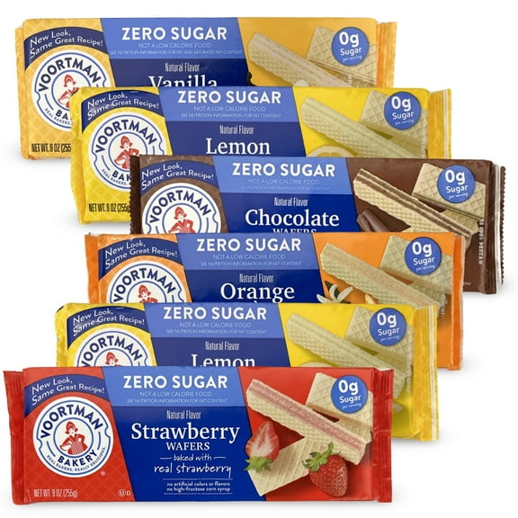Voortman Bakery Sugar Free Wafers 6 Packs, 5 Flavors | Chocolate, Lemon, Orange, Strawberry, Vanilla
